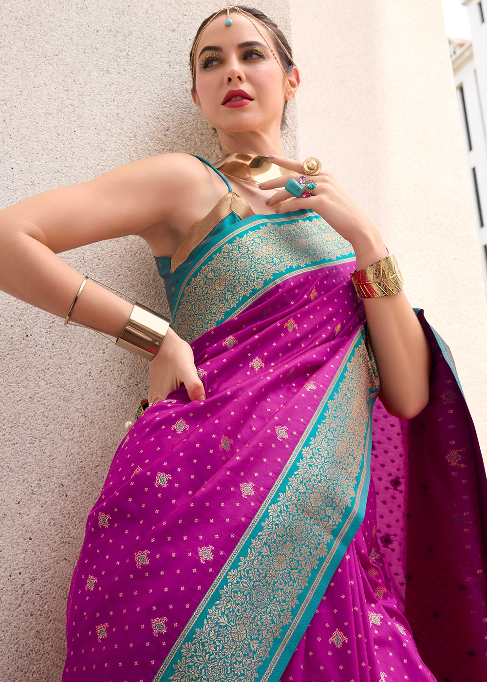 Jam Purple Zari Woven Soft Silk Saree with Contrast Border