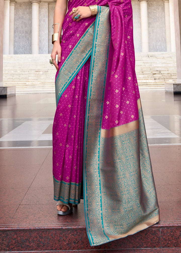 Jam Purple Zari Woven Soft Silk Saree with Contrast Border