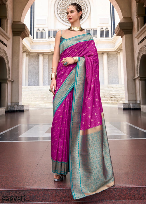 Jam Purple Zari Woven Soft Silk Saree with Contrast Border