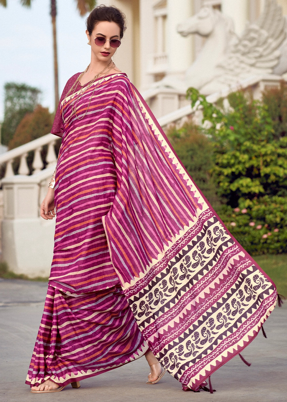 Shades Of Pink Cotton Silk Saree with Contemporary Prints