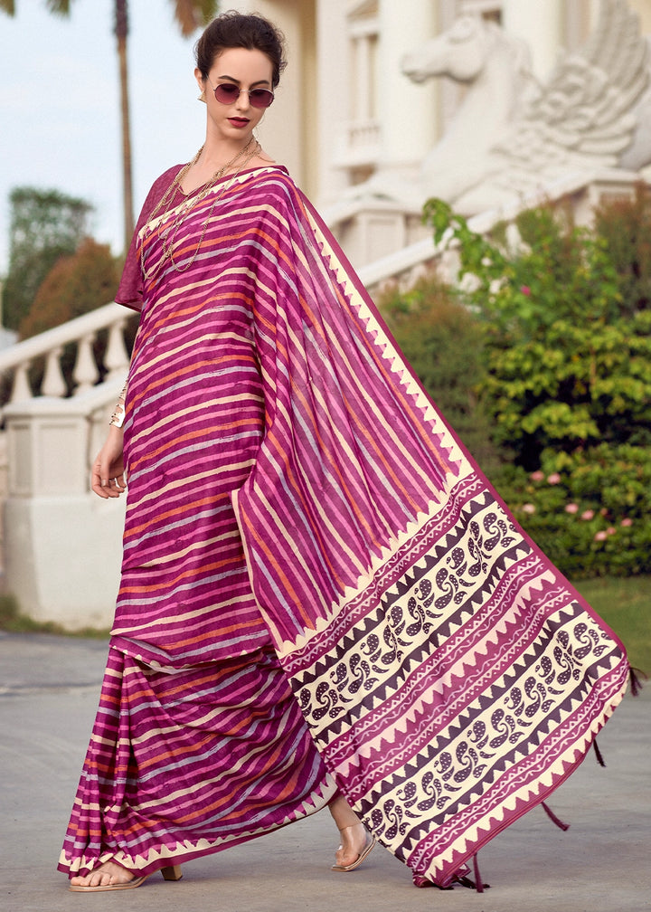 Shades Of Pink Cotton Silk Saree with Contemporary Prints