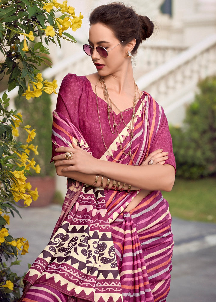 Shades Of Pink Cotton Silk Saree with Contemporary Prints