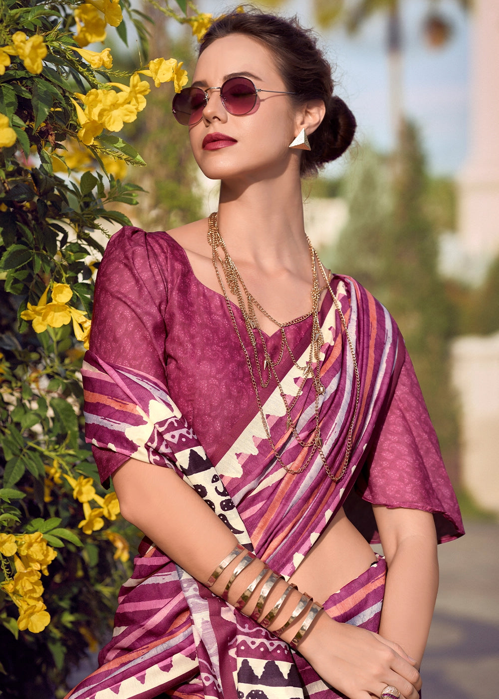 Shades Of Pink Cotton Silk Saree with Contemporary Prints