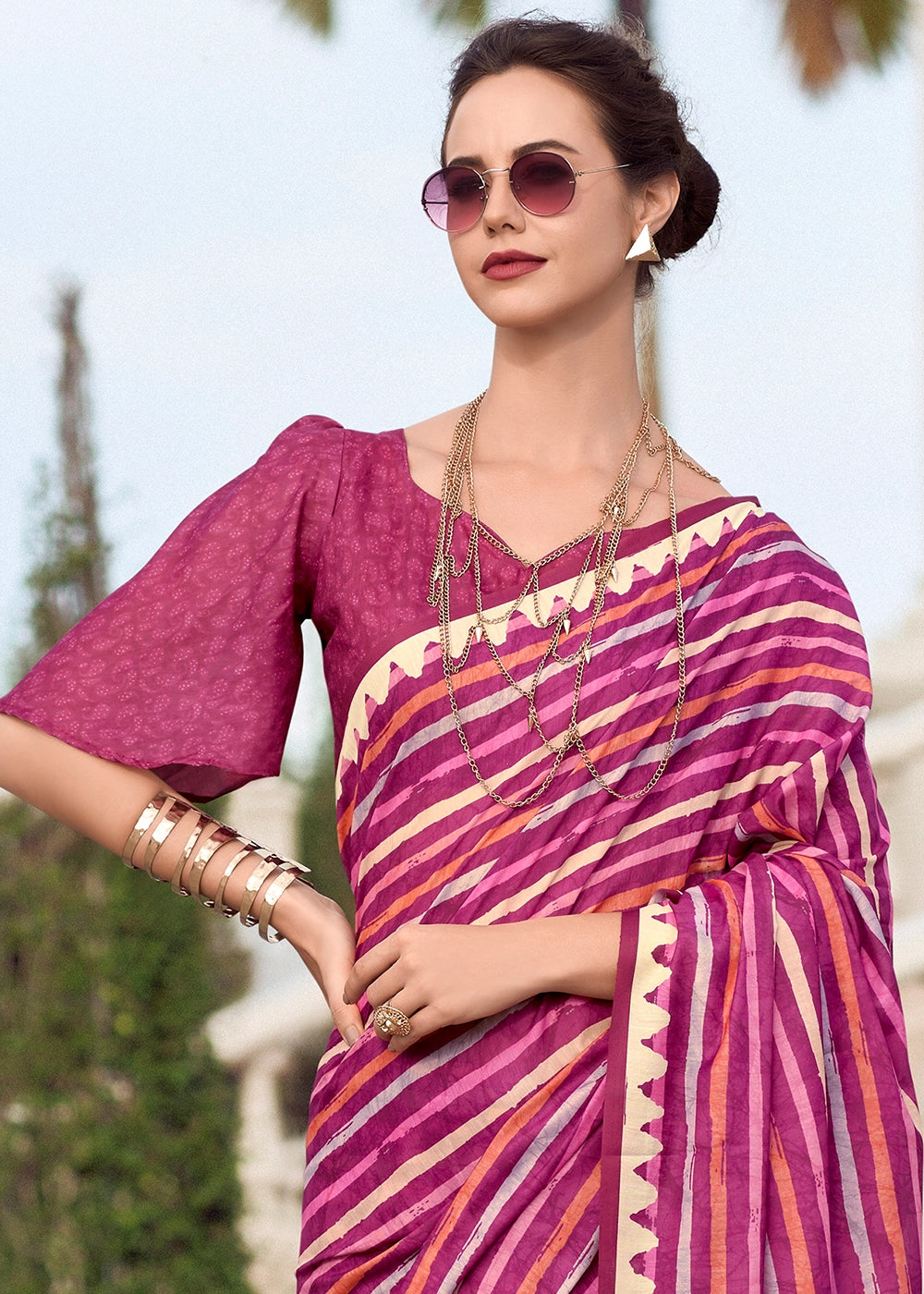 Shades Of Pink Cotton Silk Saree with Contemporary Prints
