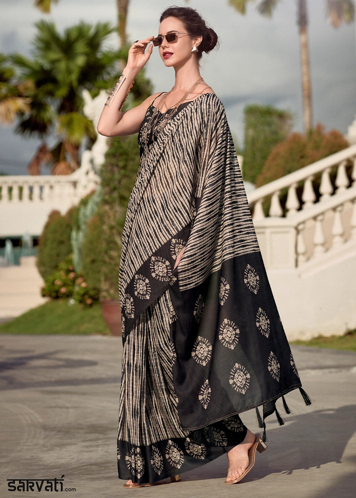 Shaded Black Cotton Silk Saree with Contemporary Prints