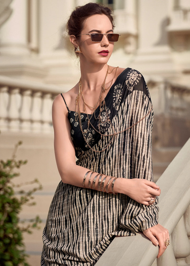 Shaded Black Cotton Silk Saree with Contemporary Prints