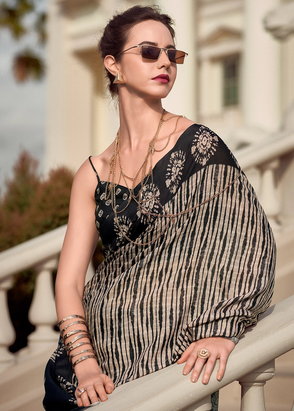 Shaded Black Cotton Silk Saree with Contemporary Prints