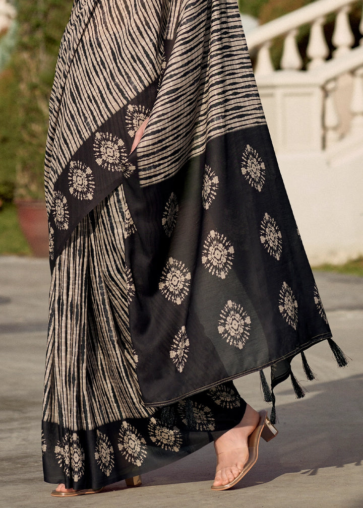 Shaded Black Cotton Silk Saree with Contemporary Prints