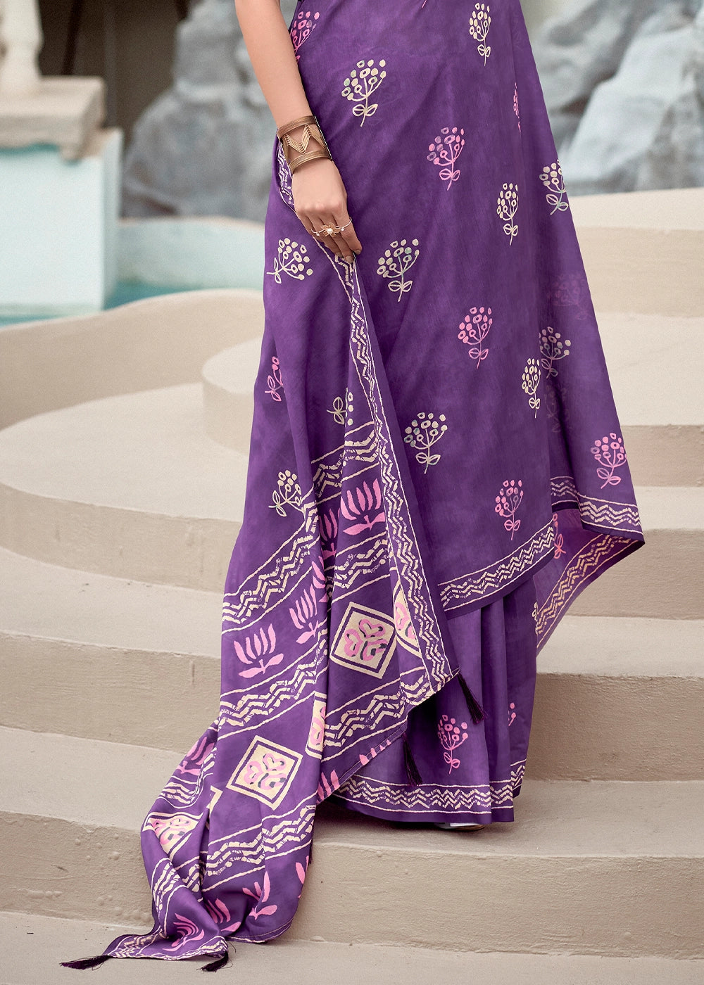 Amethyst Purple Cotton Silk Saree with Contemporary Prints