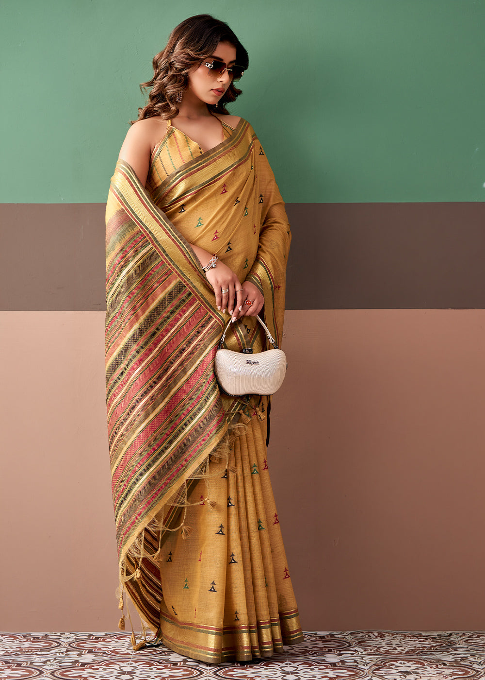 Brownish Yellow Cotton Saree Rich Zari Weave &amp; Allover Butti Design