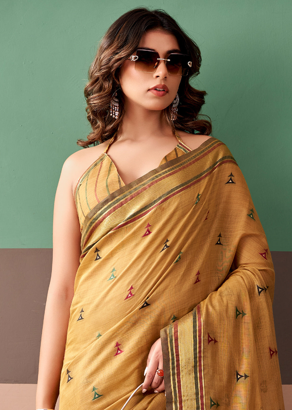 Brownish Yellow Cotton Saree Rich Zari Weave &amp; Allover Butti Design