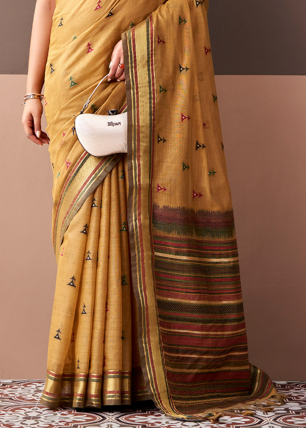 Brownish Yellow Cotton Saree Rich Zari Weave &amp; Allover Butti Design