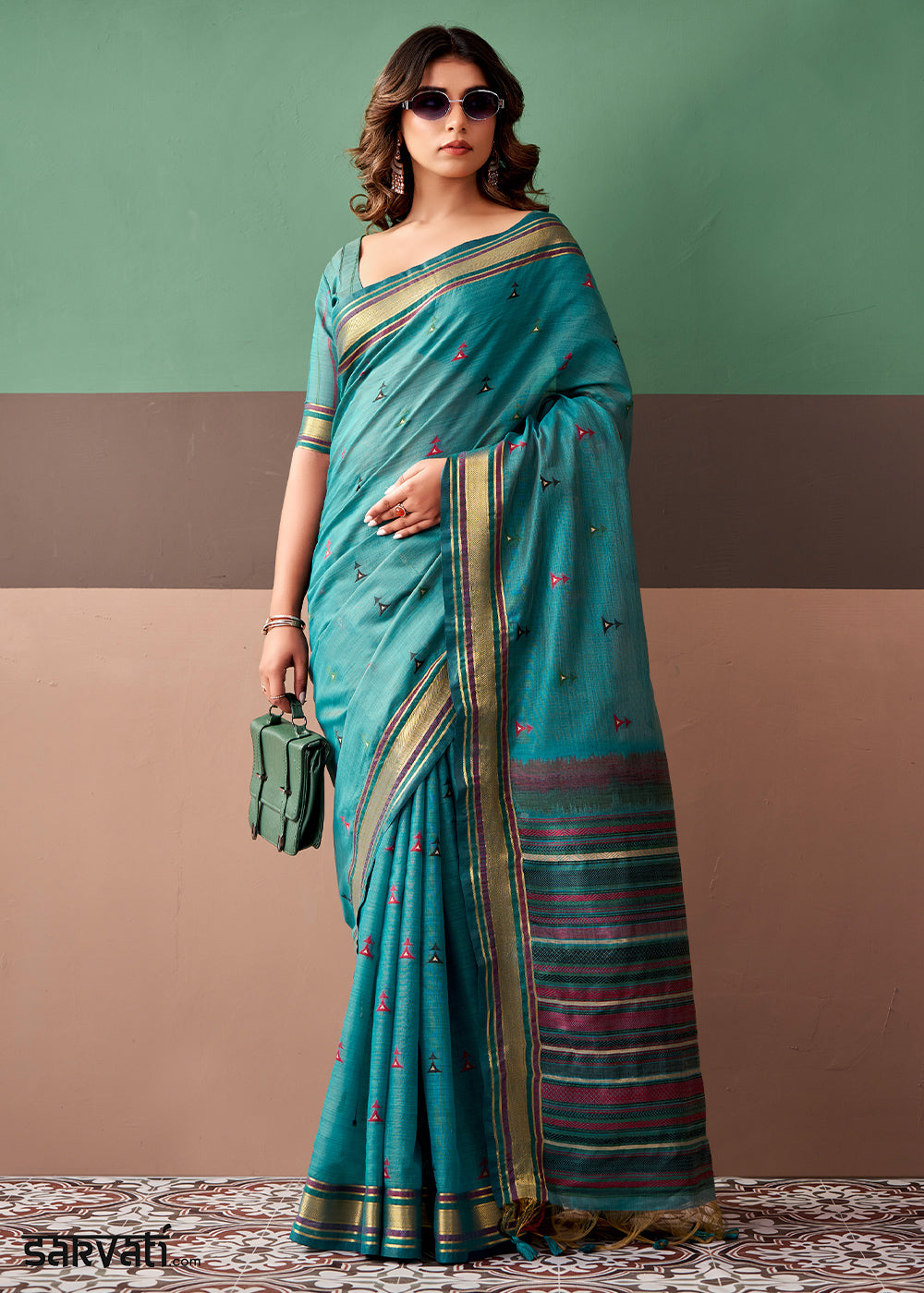 Marine Blue Cotton Saree Rich Zari Weave &amp; Allover Butti Design