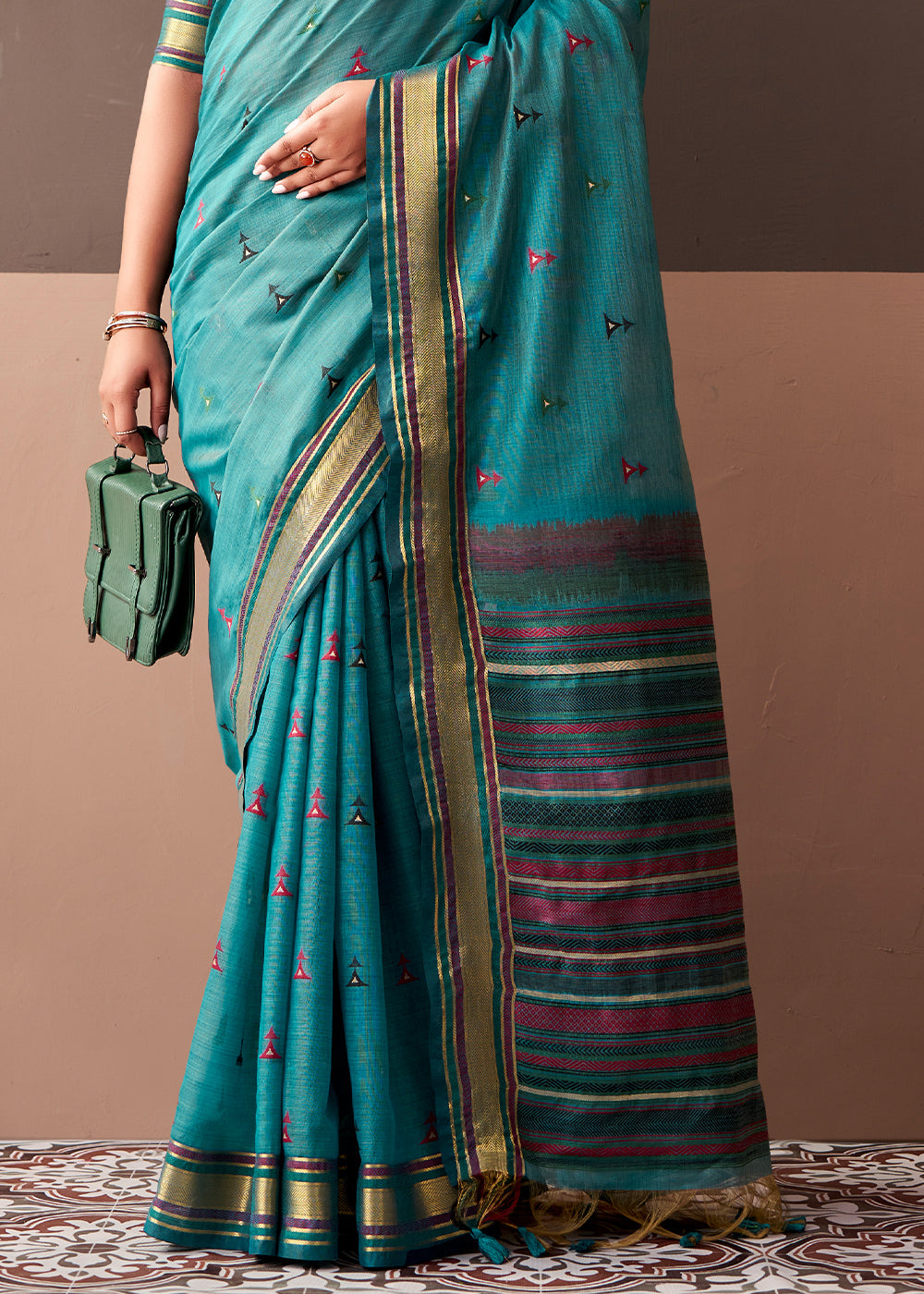 Marine Blue Cotton Saree Rich Zari Weave &amp; Allover Butti Design