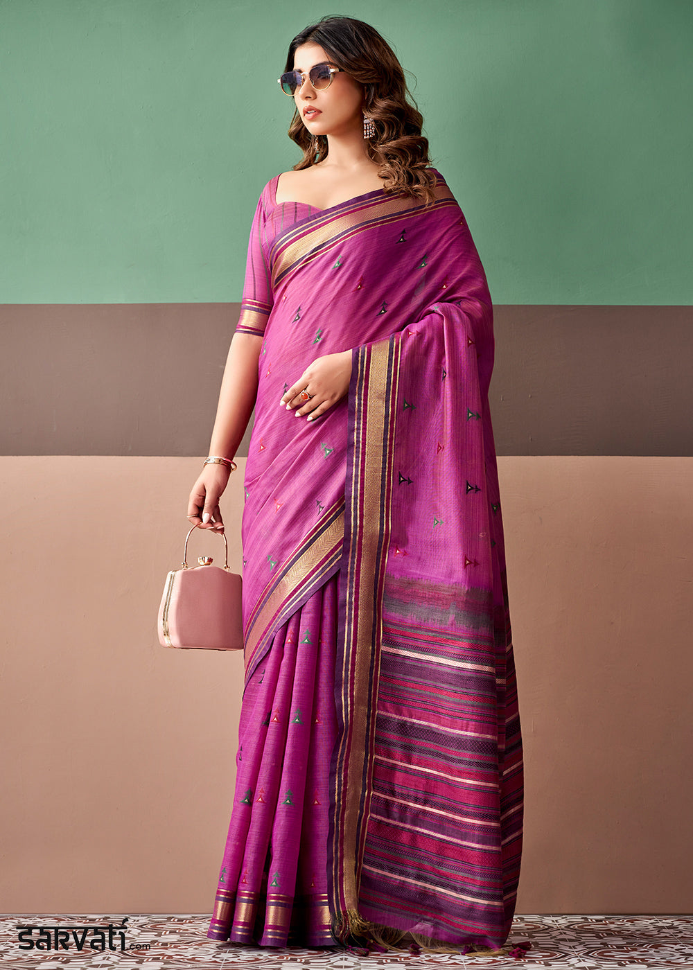 Barbie Pink Cotton Saree Rich Zari Weave &amp; Allover Butti Design