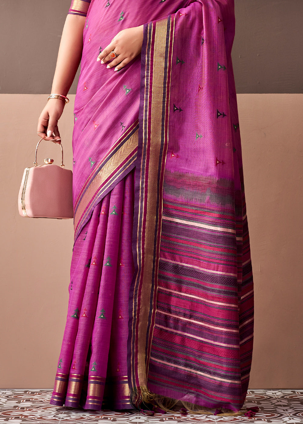 Barbie Pink Cotton Saree Rich Zari Weave &amp; Allover Butti Design
