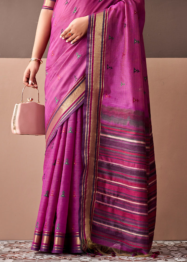 Barbie Pink Cotton Saree Rich Zari Weave &amp; Allover Butti Design