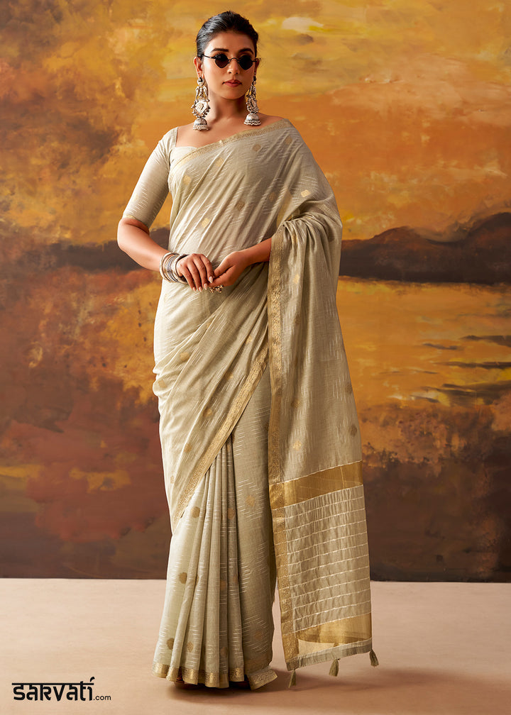 Thunder Grey Modal Cotton Saree with Ornate Allover Butti Motifs