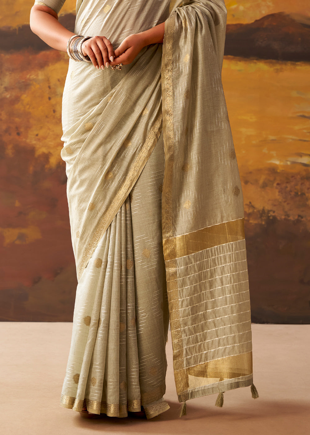 Thunder Grey Modal Cotton Saree with Ornate Allover Butti Motifs