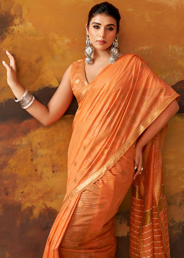 Pumpkin Orange Modal Cotton Saree with Ornate Allover Butti Motifs