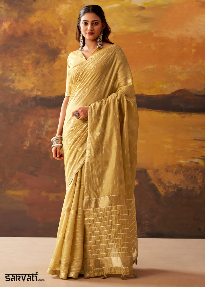 Light Brown Modal Cotton Saree with Ornate Allover Butti Motifs