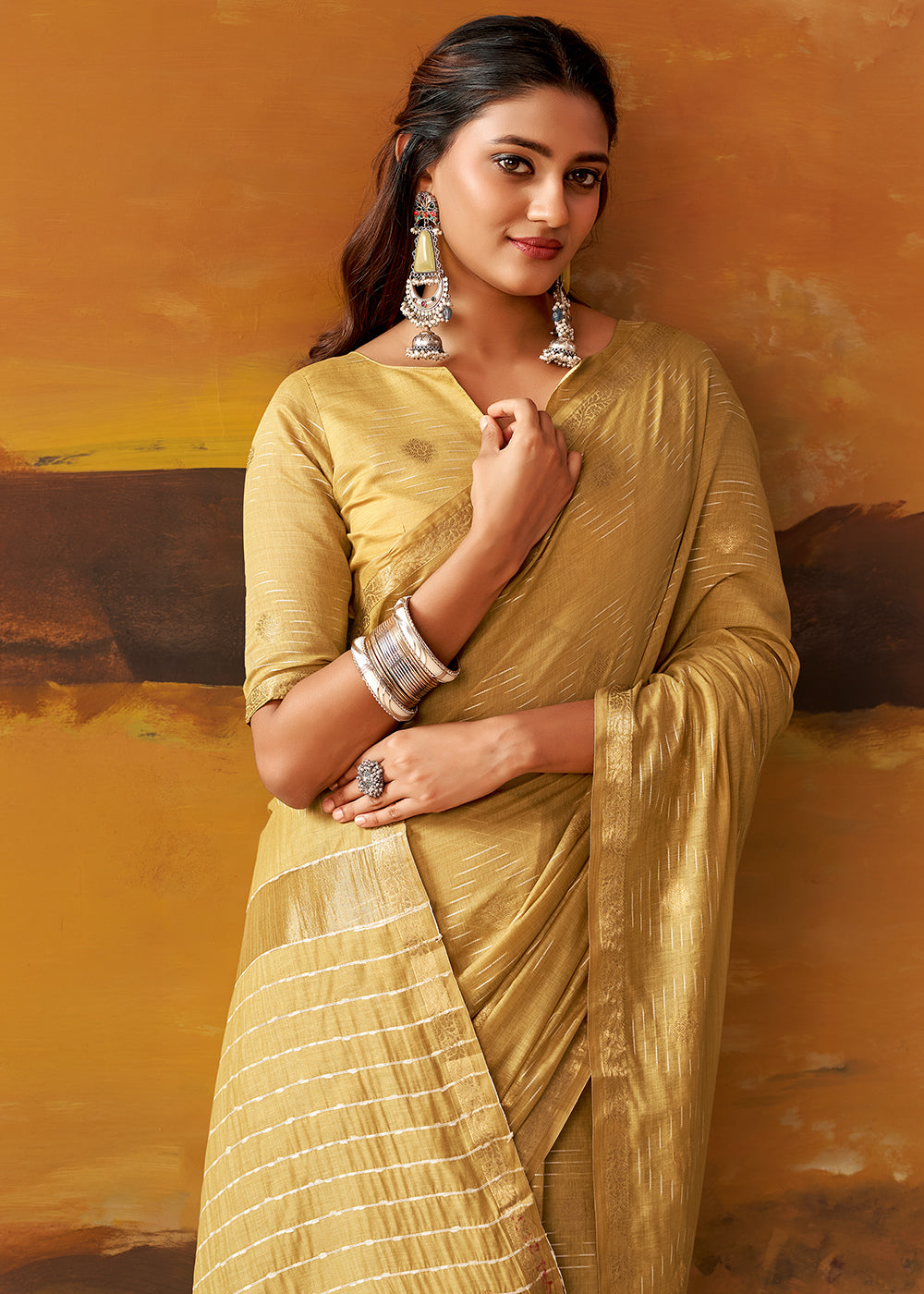 Light Brown Modal Cotton Saree with Ornate Allover Butti Motifs