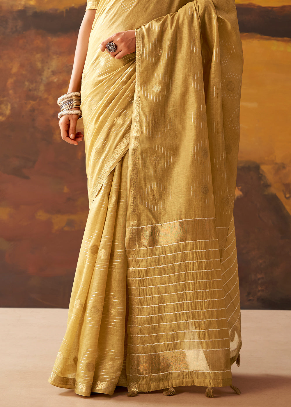 Light Brown Modal Cotton Saree with Ornate Allover Butti Motifs