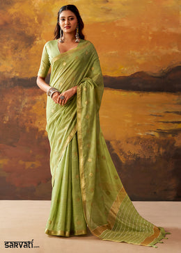 Kelly Green Modal Cotton Saree with Ornate Allover Butti Motifs