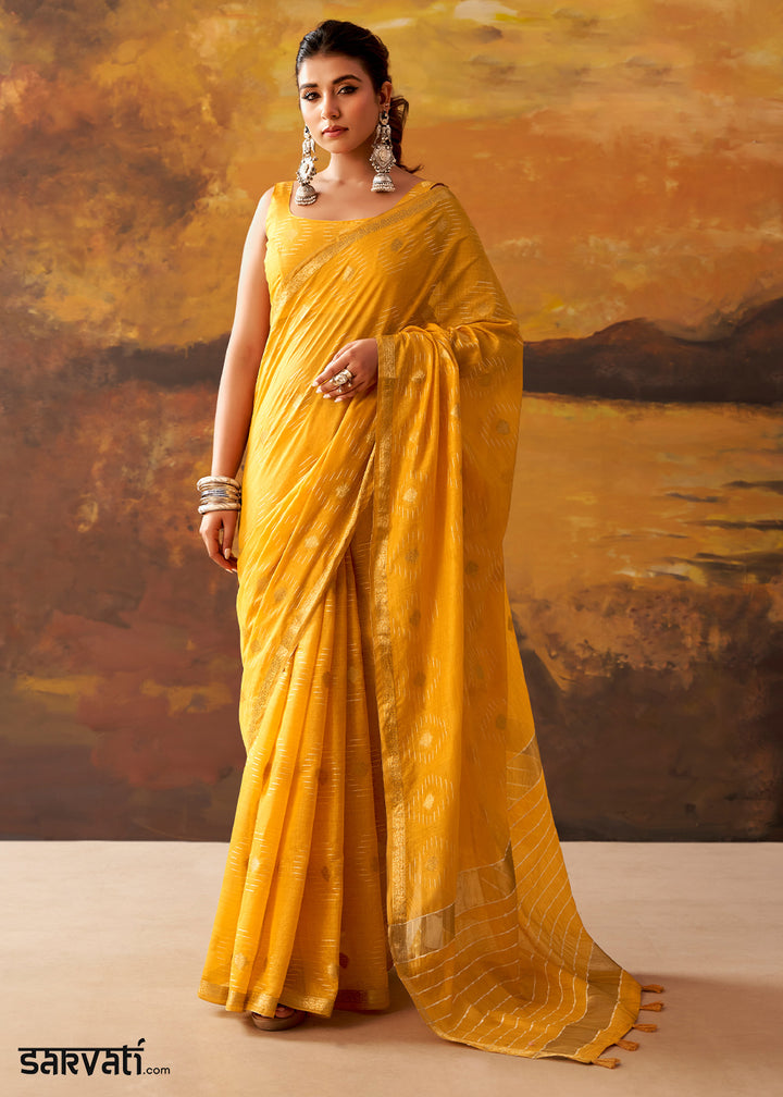Golden Yellow Modal Cotton Saree with Ornate Allover Butti Motifs