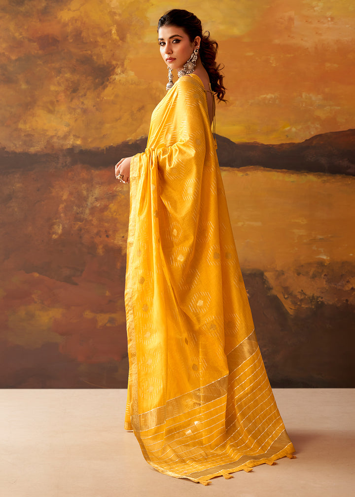 Golden Yellow Modal Cotton Saree with Ornate Allover Butti Motifs