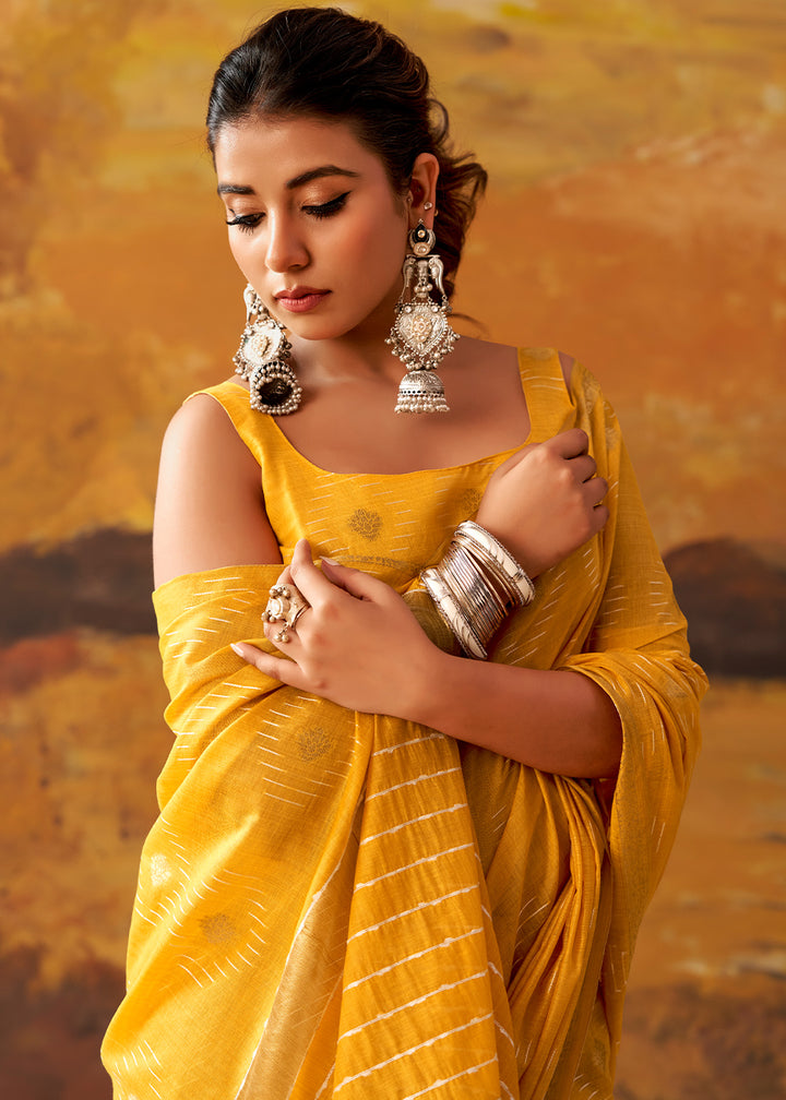 Golden Yellow Modal Cotton Saree with Ornate Allover Butti Motifs