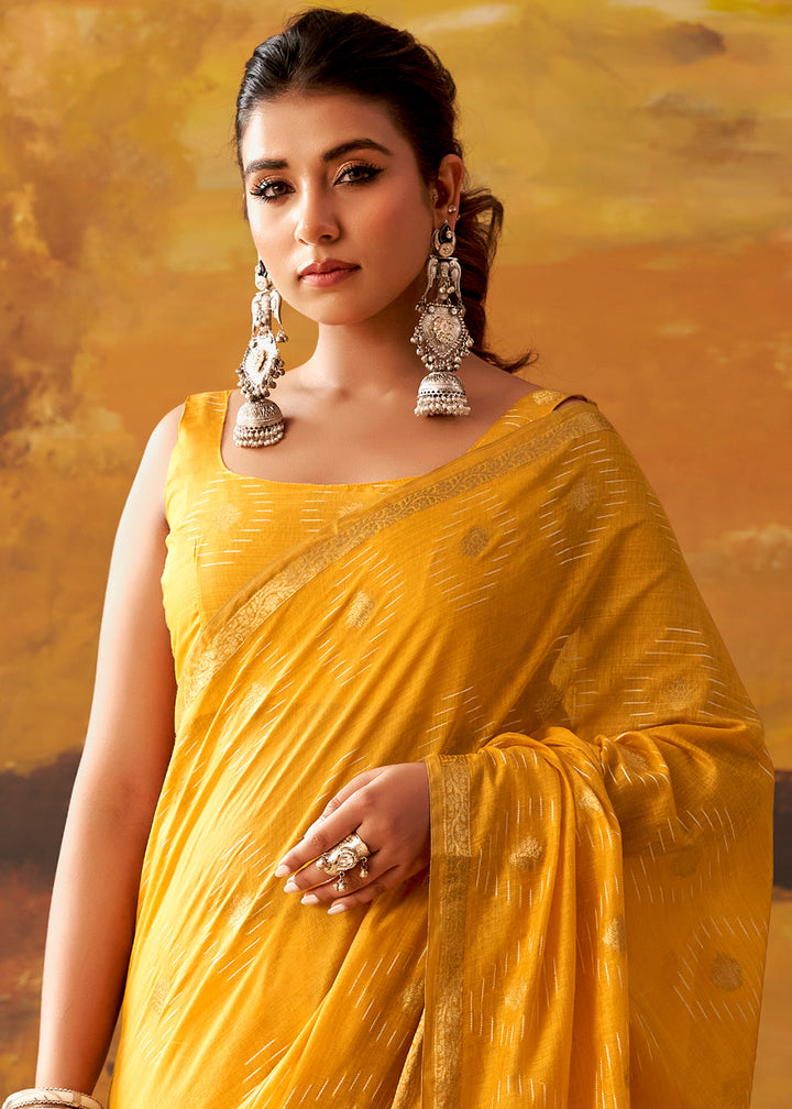 Golden Yellow Modal Cotton Saree with Ornate Allover Butti Motifs