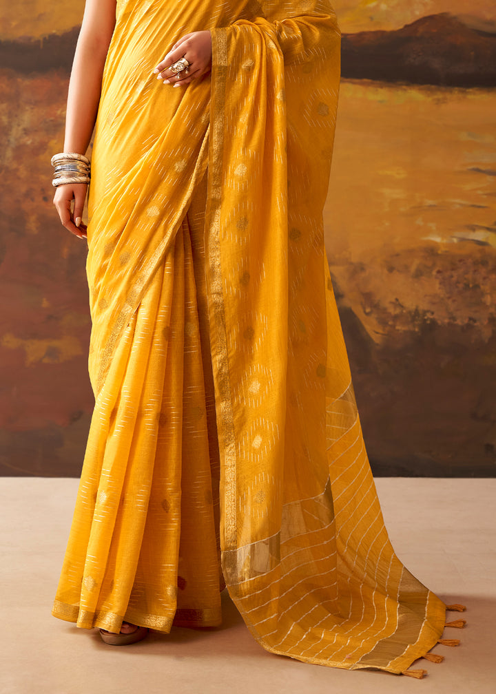 Golden Yellow Modal Cotton Saree with Ornate Allover Butti Motifs