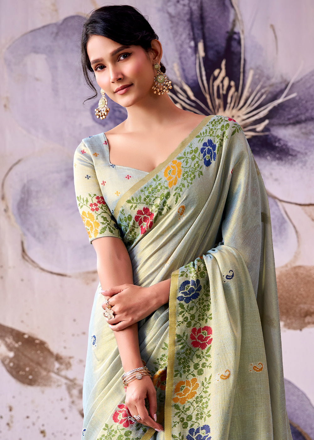 Tones of Blue Tissue Silk Saree with Intricate Floral Zari Motifs