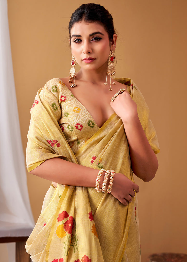 Cream White Tissue Silk Saree with Intricate Allover Floral Motifs