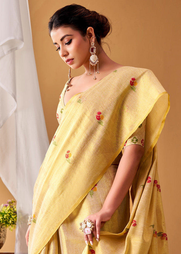 Cream White Tissue Silk Saree with Intricate Allover Floral Motifs