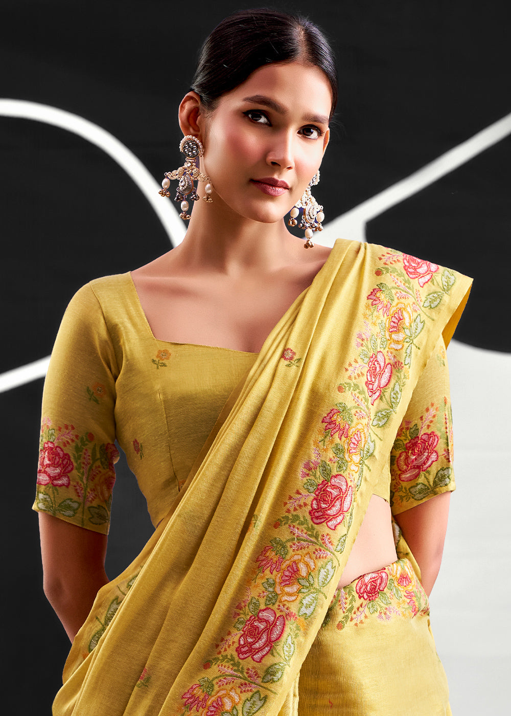 Shades Of Green Tissue Silk Festive Saree with Floral Embroidered Artistry