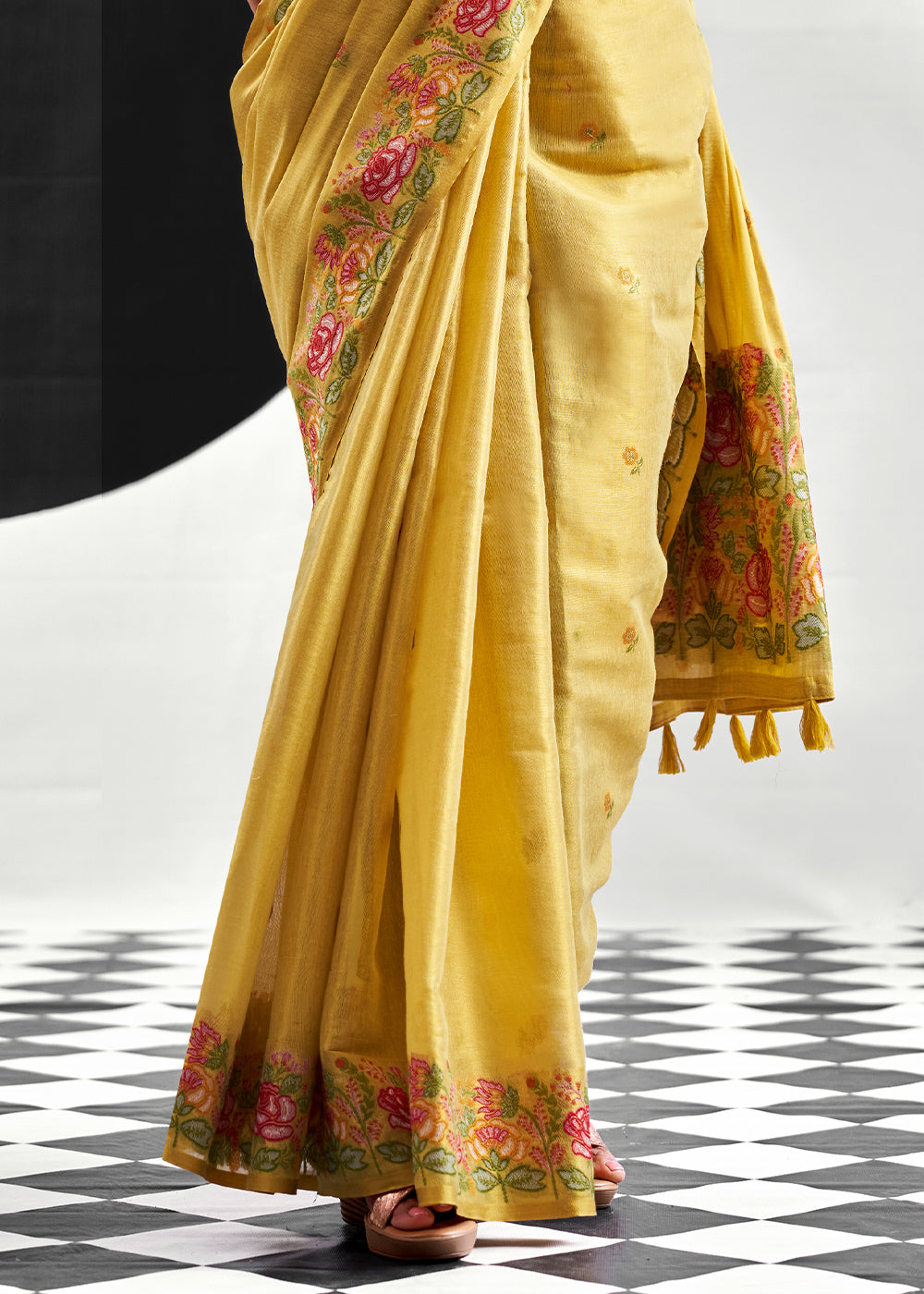 Shades Of Green Tissue Silk Festive Saree with Floral Embroidered Artistry