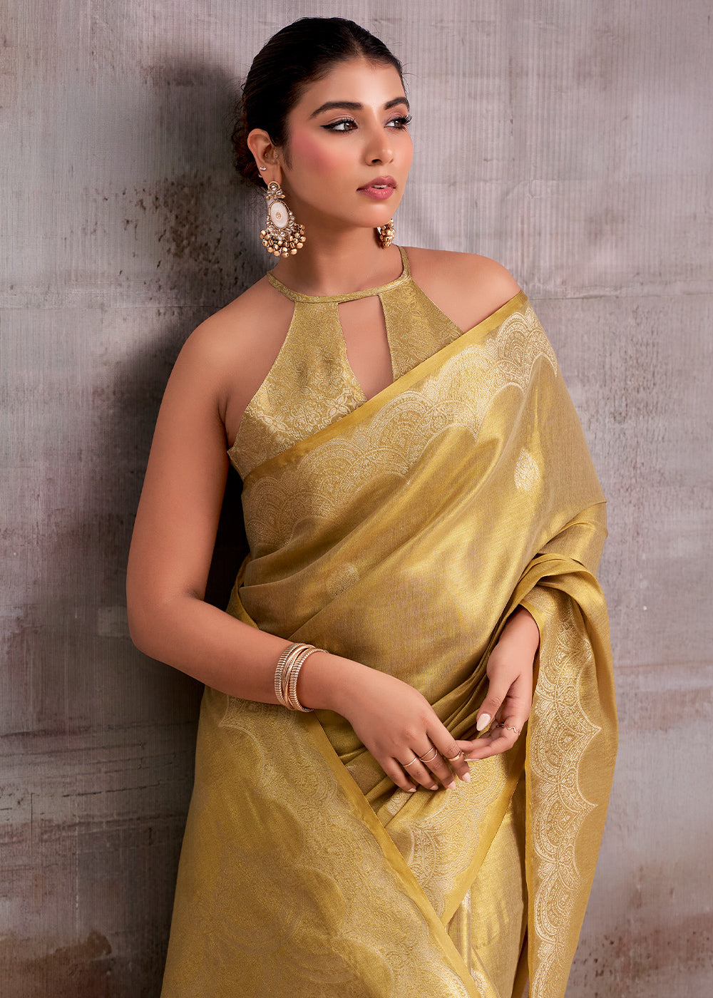 Shades of Brown Tissue Silk Saree with Intricate Zari Artistry