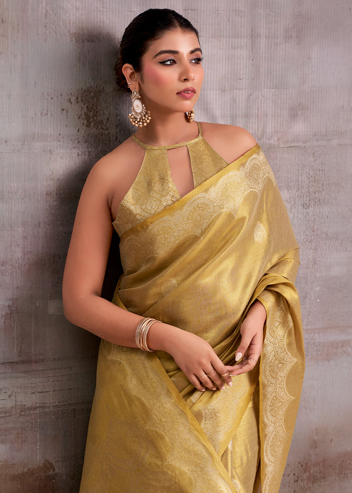 Shades of Brown Tissue Silk Saree with Intricate Zari Artistry