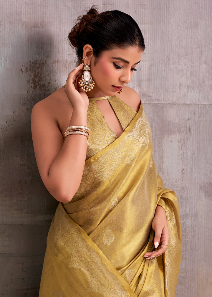 Shades of Brown Tissue Silk Saree with Intricate Zari Artistry