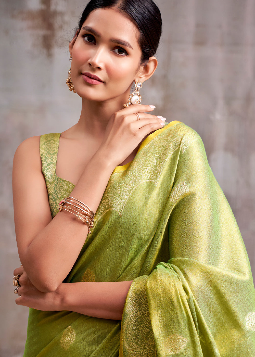 Shades of Brown Tissue Silk Saree with Intricate Zari Artistry