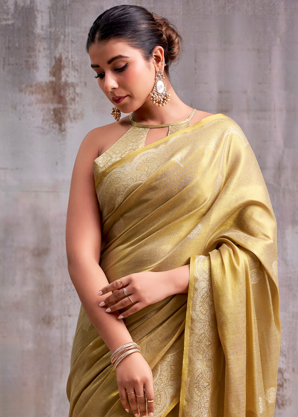 Shades of Brown Tissue Silk Saree with Intricate Zari Artistry