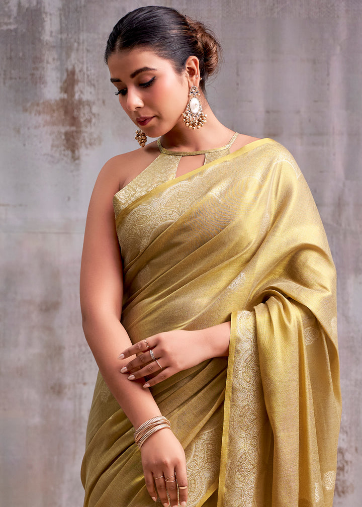 Shades of Brown Tissue Silk Saree with Intricate Zari Artistry