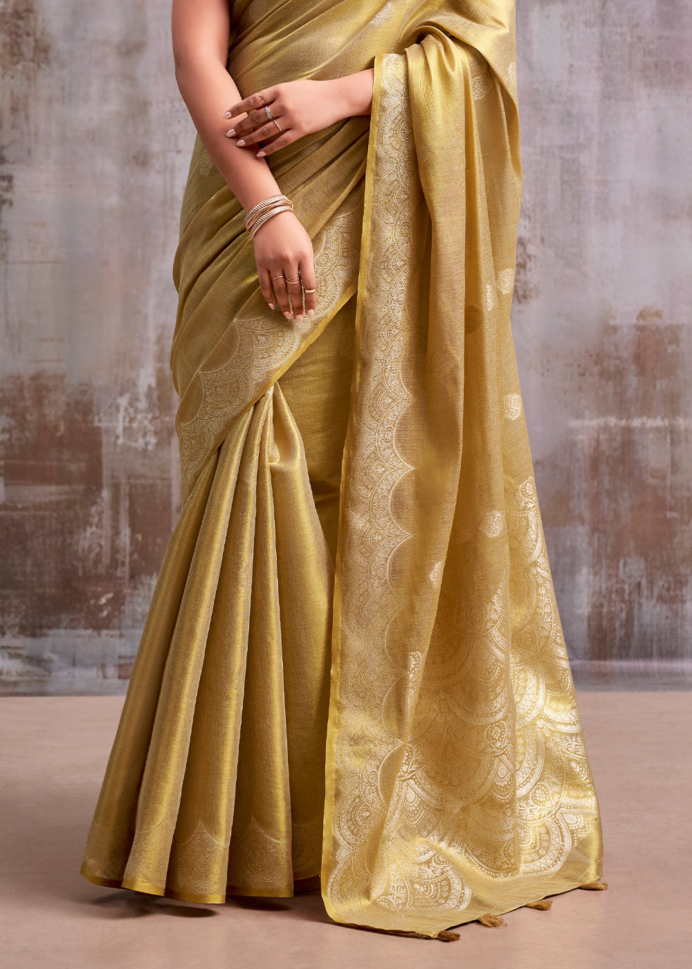 Shades of Brown Tissue Silk Saree with Intricate Zari Artistry