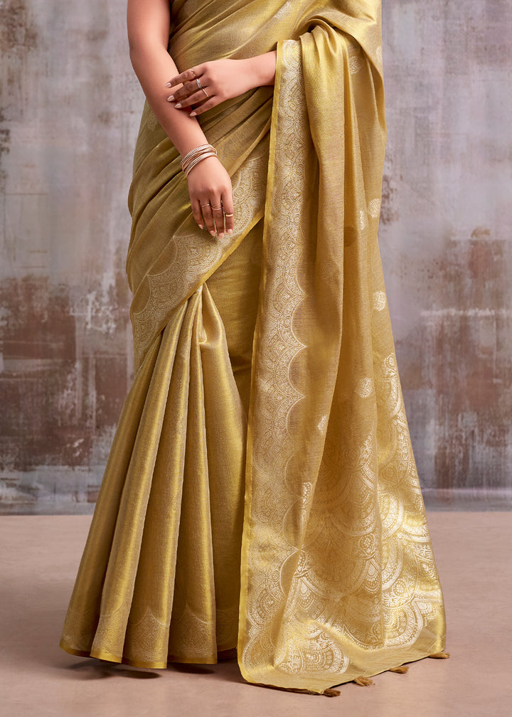 Shades of Brown Tissue Silk Saree with Intricate Zari Artistry
