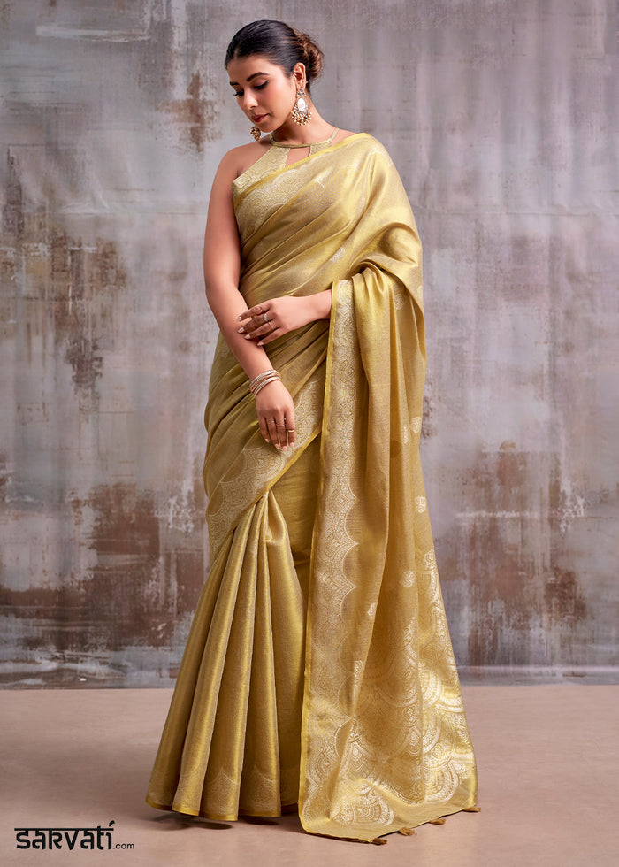 Shades of Brown Tissue Silk Saree with Intricate Zari Artistry