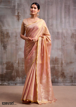 Shades of Pink Tissue Silk Saree with Intricate Zari Artistry