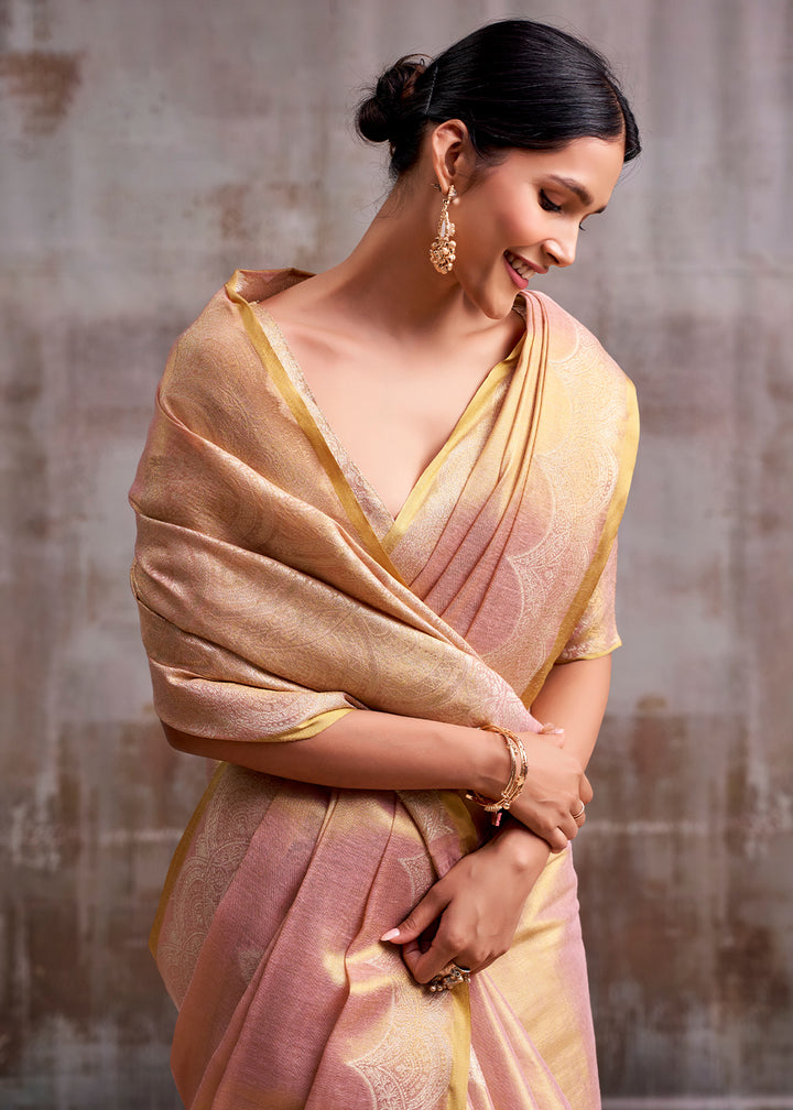 Shades of Pink Tissue Silk Saree with Intricate Zari Artistry