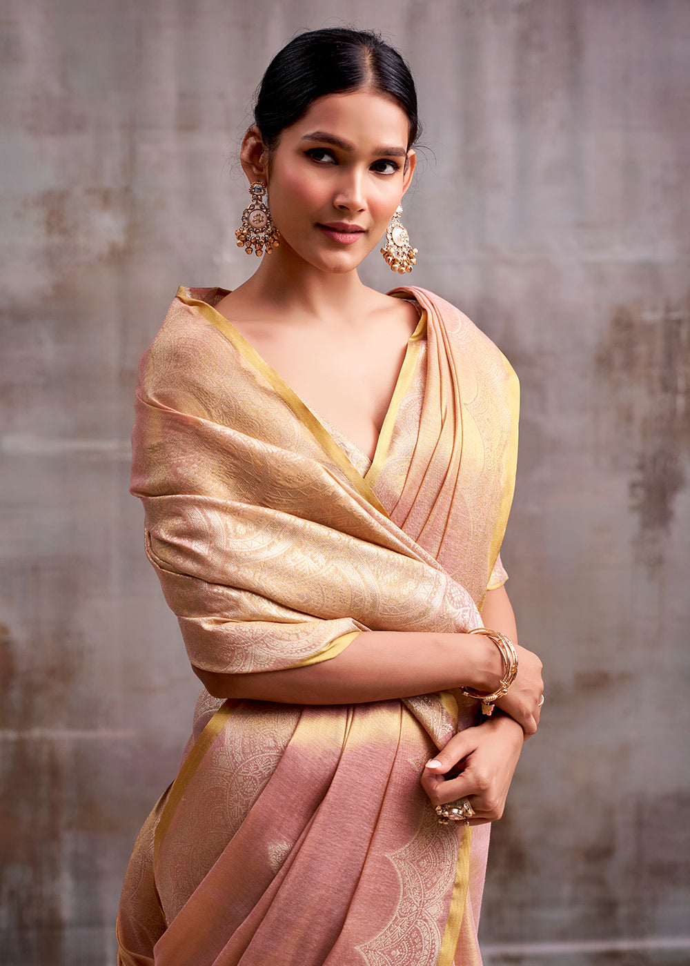 Shades of Pink Tissue Silk Saree with Intricate Zari Artistry